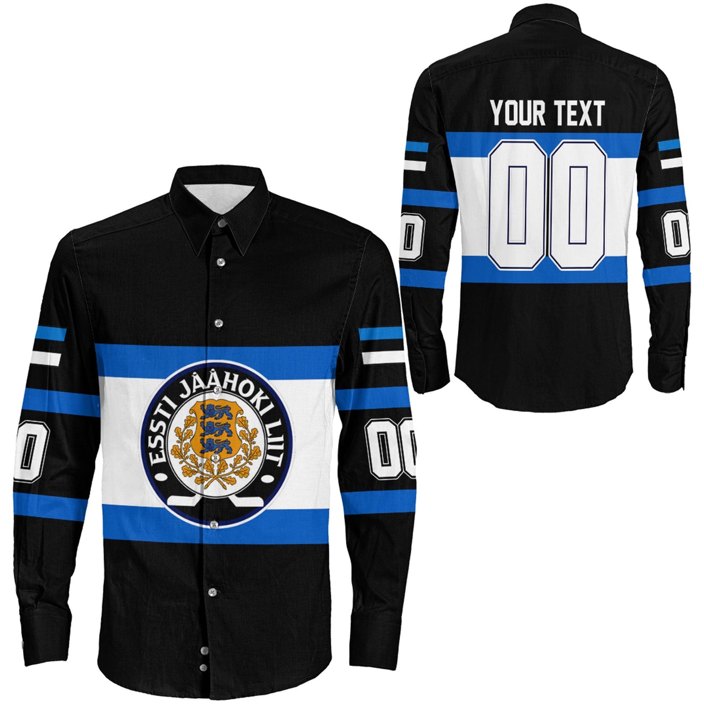 Clothing Custom Estonia Team Hockey Jersey Style Long Sleeve Button Shirt