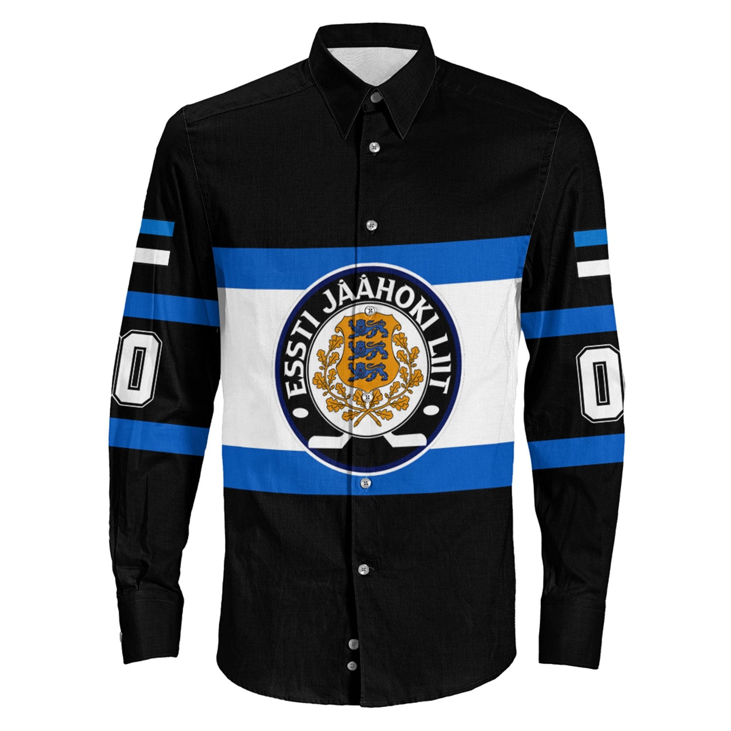 Clothing Custom Estonia Team Hockey Jersey Style Long Sleeve Button Shirt
