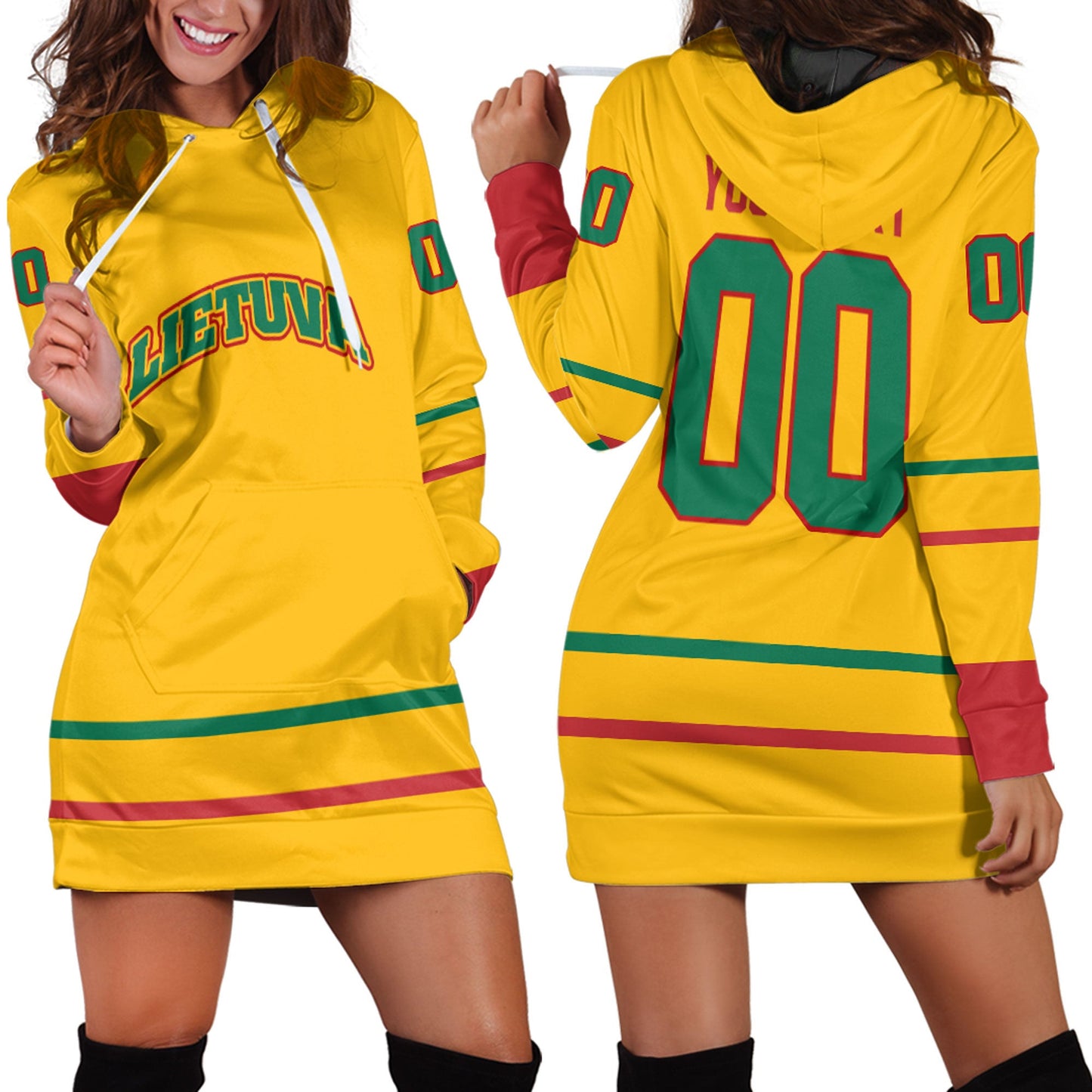 Clothing Custom Lithuania Hockey Jersey Style Hoodie Dress