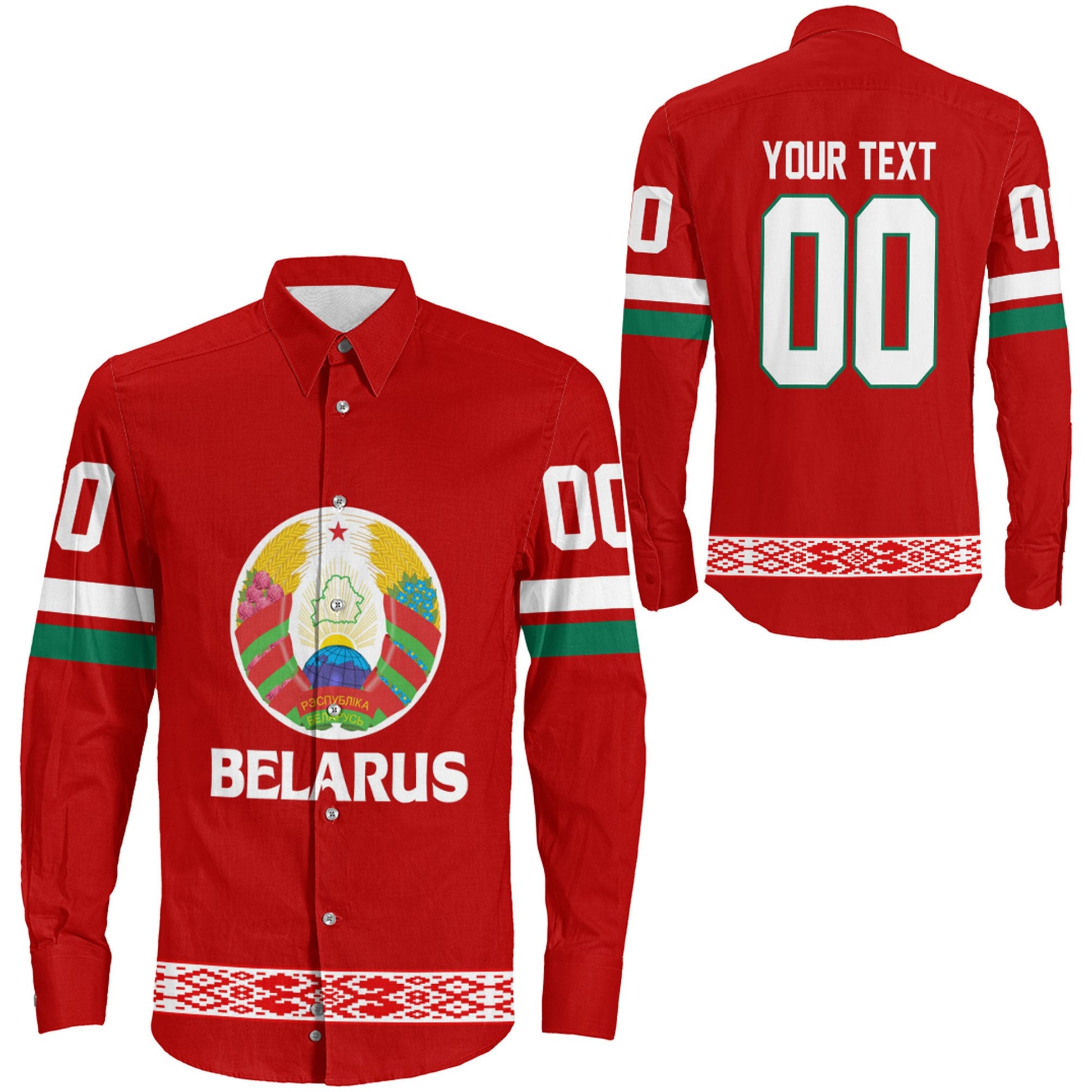 Clothing Custom Belarus Hockey Jersey Style Long Sleeve Button Shirt