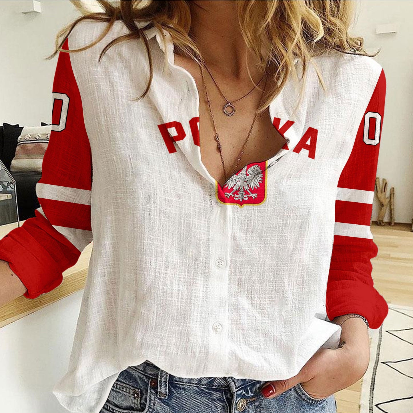 Clothing Custom Poland Classic Hockey Jersey Style Women Casual Shirt