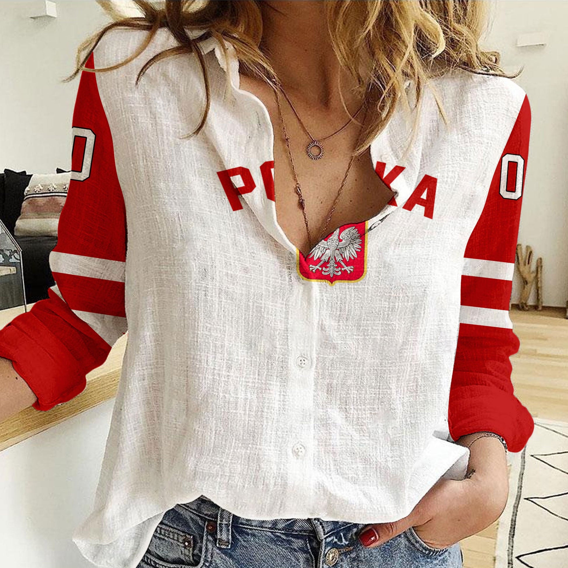 Clothing Custom Poland Classic Hockey Jersey Style Women Casual Shirt