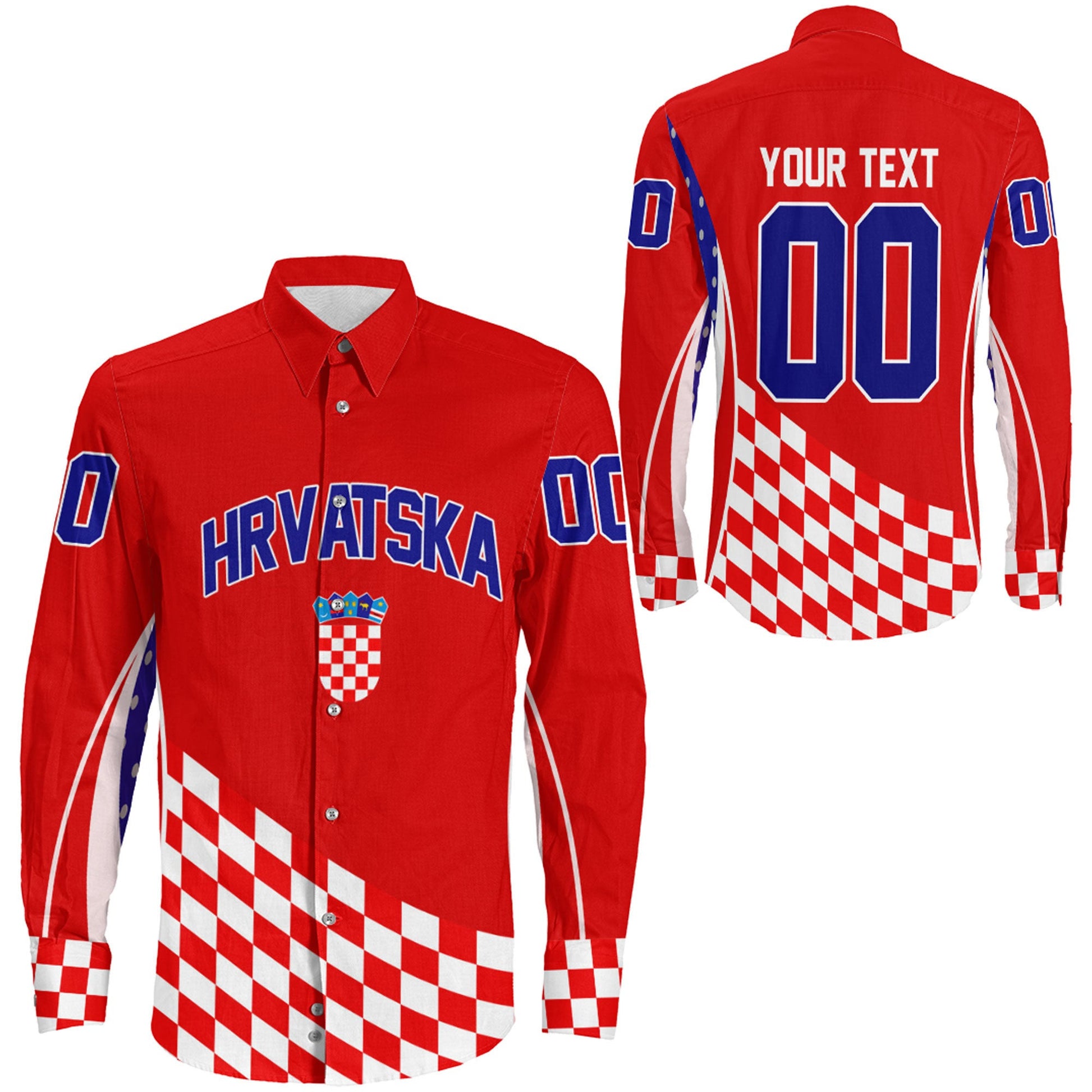 Clothing Custom Croatia Hockey Jersey Style Long Sleeve Button Shirt