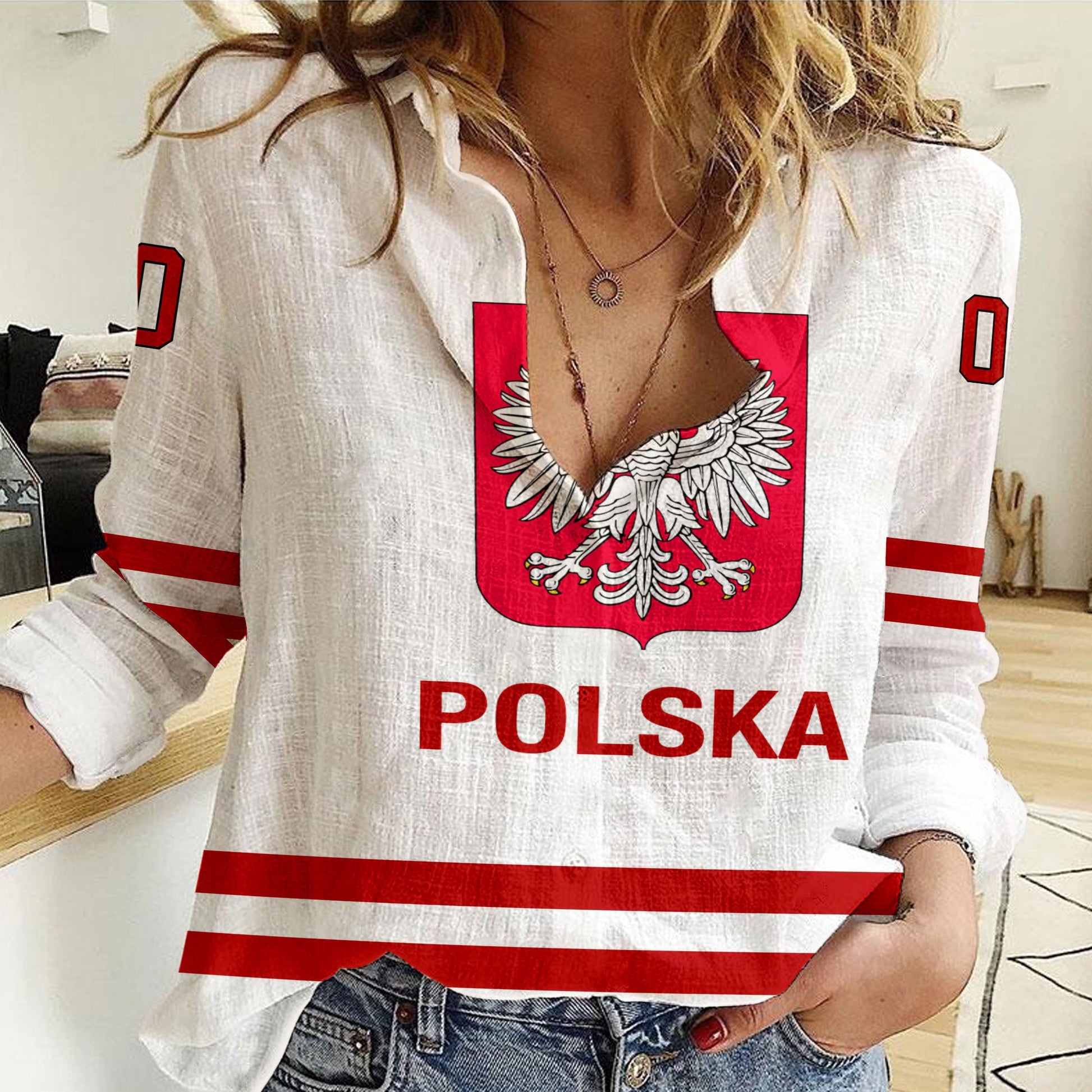 Clothing Custom Poland Classic Hockey Jersey Style Women Casual Shirt