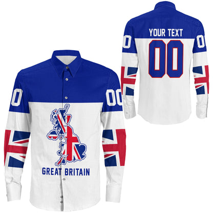 Clothing Custom Great Britain Hockey Jersey Style Long Sleeve Button Shirt