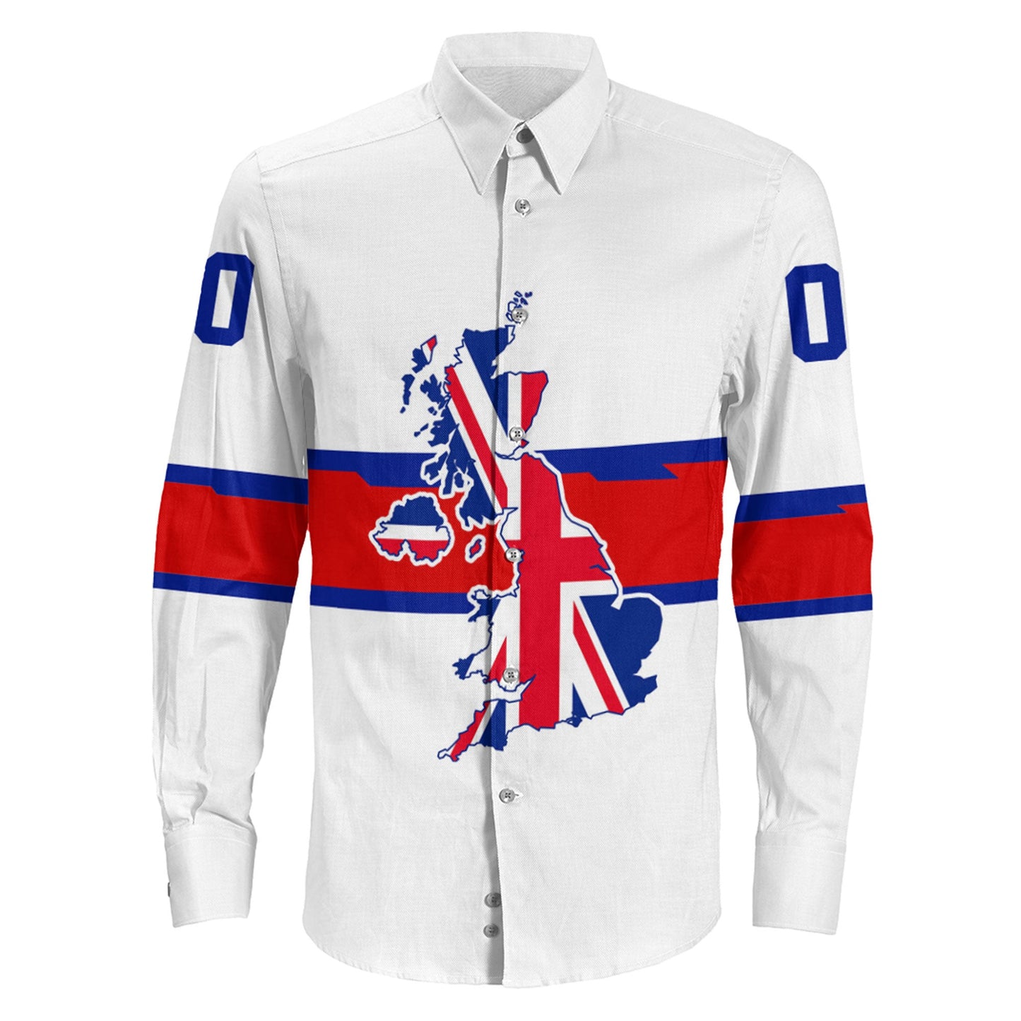 Clothing Custom Great Britain White Version Team Hockey Jersey Style Long Sleeve Button Shirt