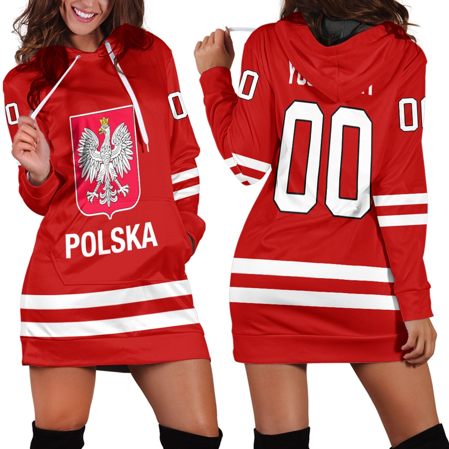 Clothing Custom Poland Hockey Jersey Style Hoodie Dress