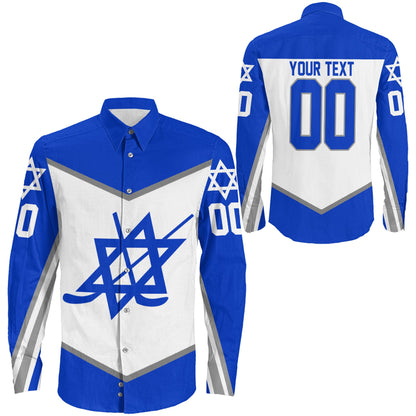 Clothing Custom Israel Team Hockey Jersey Style Long Sleeve Button Shirt