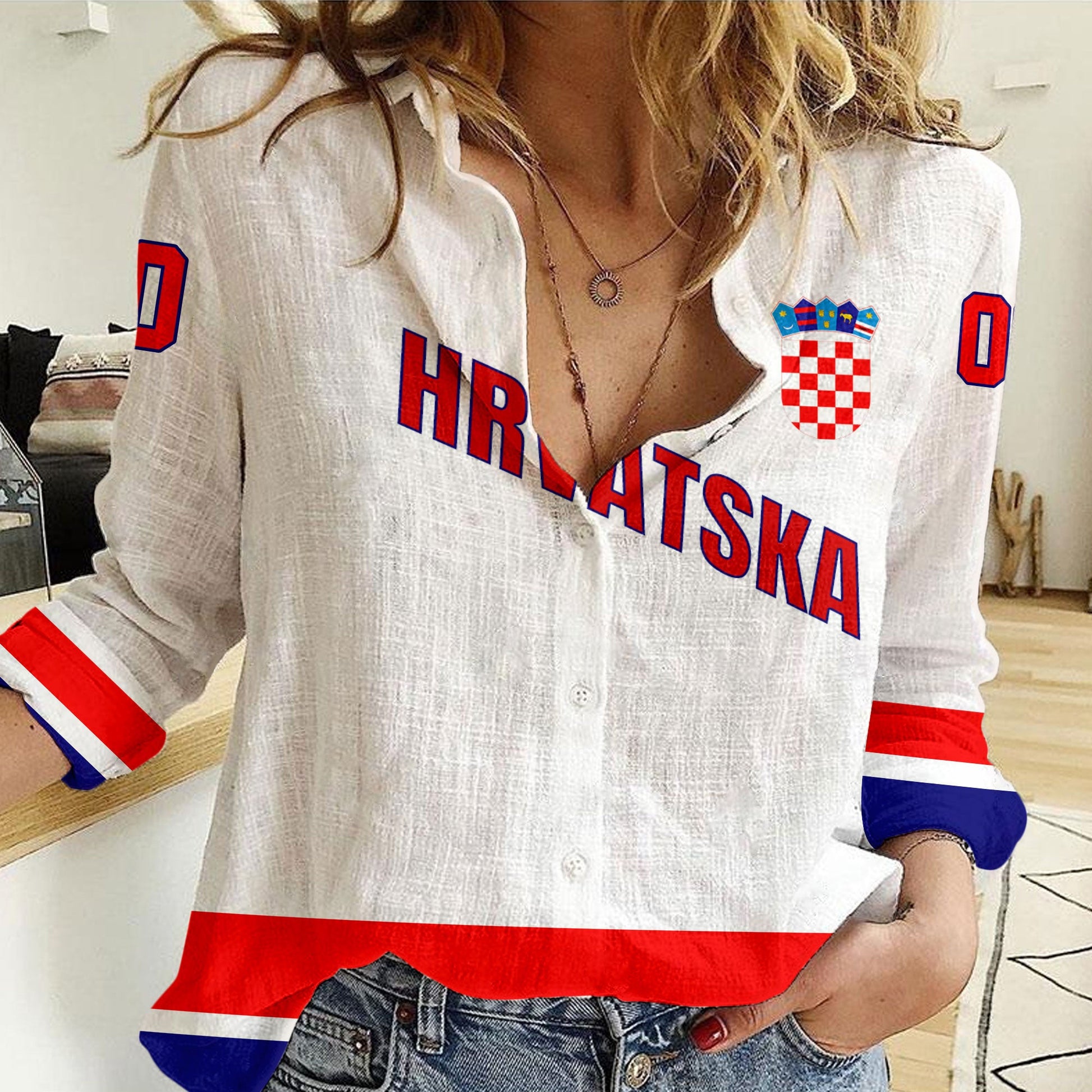 Clothing Custom Croatia Classic Hockey Jersey Style Women Casual Shirt