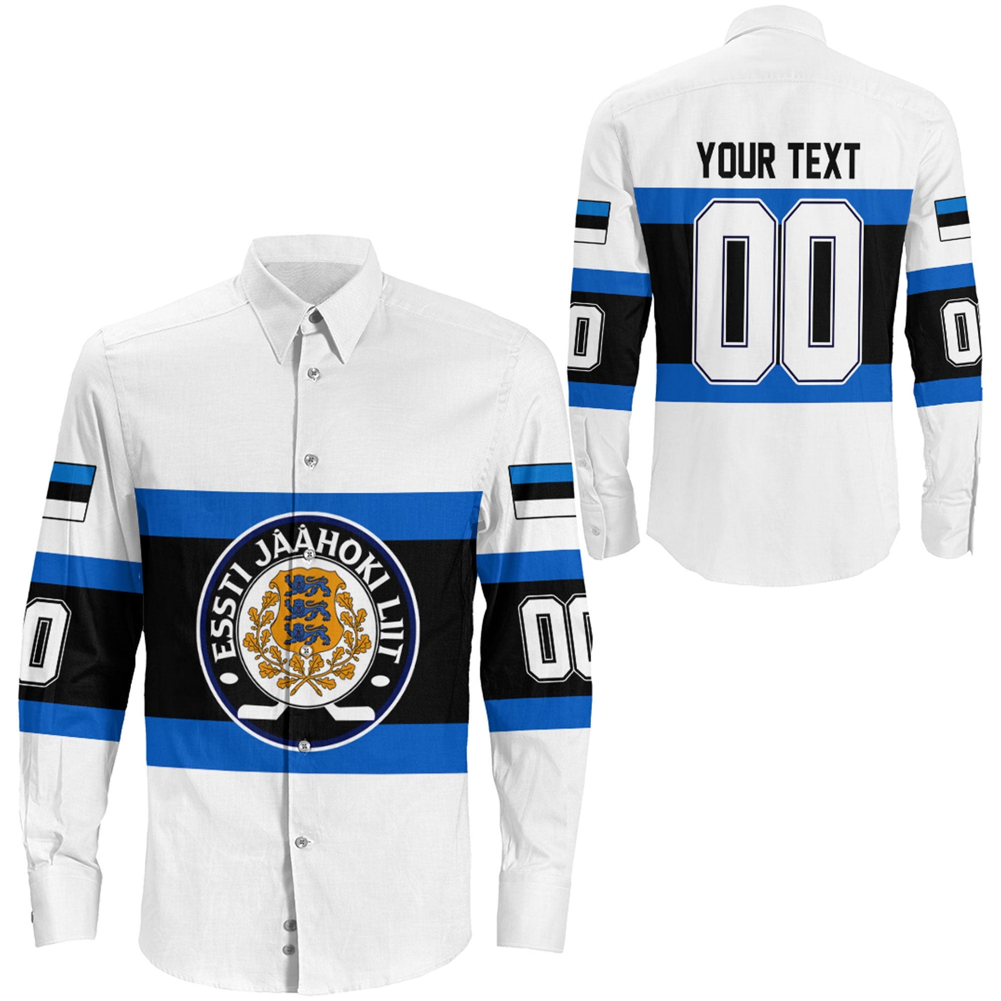 Clothing Custom Estonia Hockey Jersey Style Long Sleeve Button Shirt