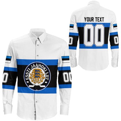 Clothing Custom Estonia Hockey Jersey Style Long Sleeve Button Shirt
