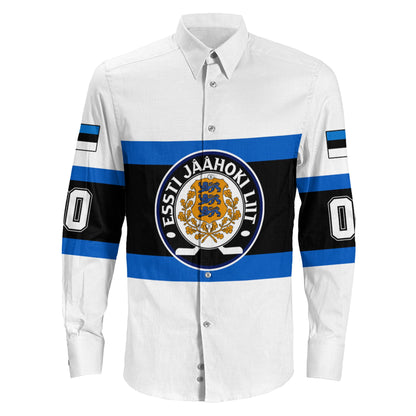 Clothing Custom Estonia Hockey Jersey Style Long Sleeve Button Shirt