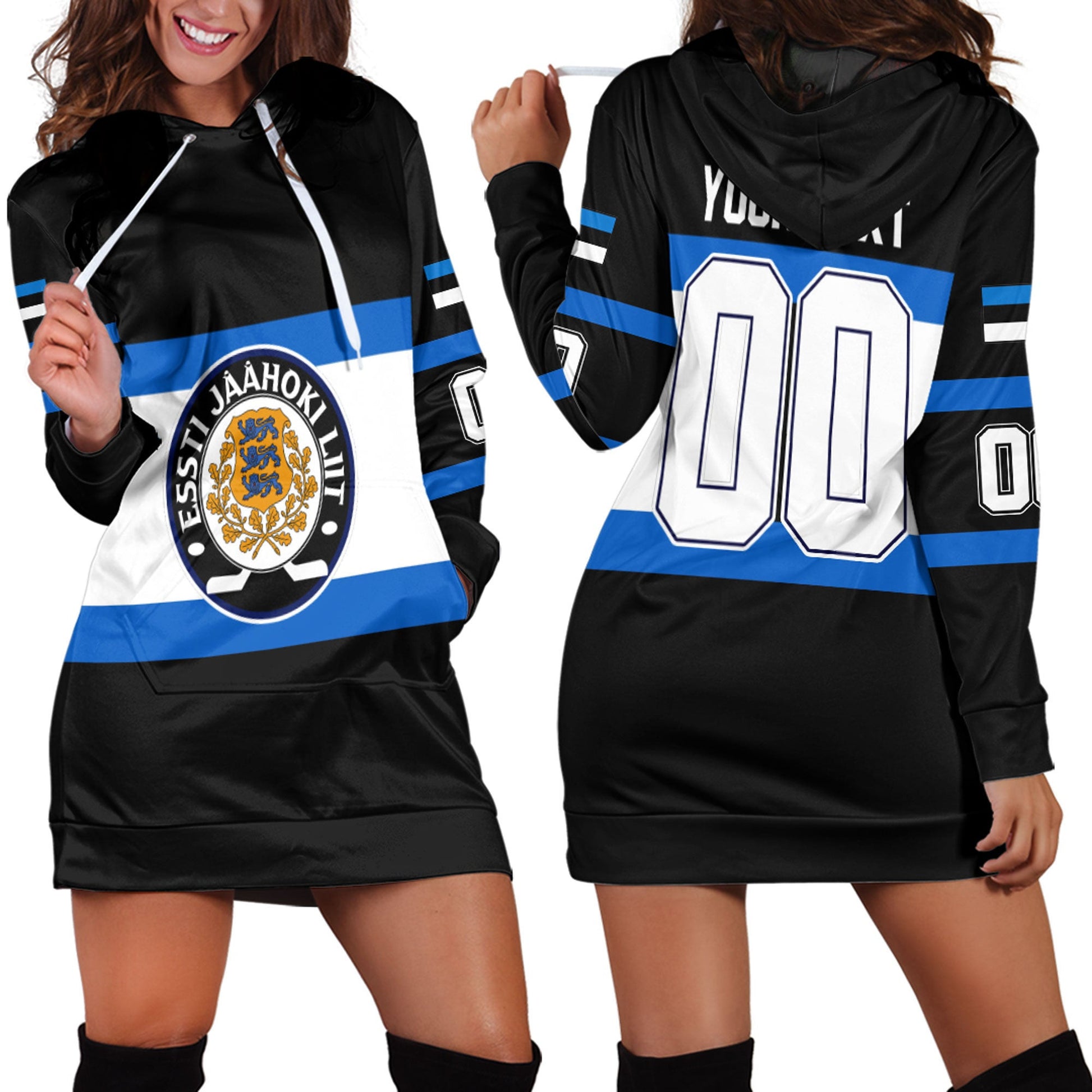 Clothing Custom Estonia Team Hockey Jersey Style Hoodie Dress