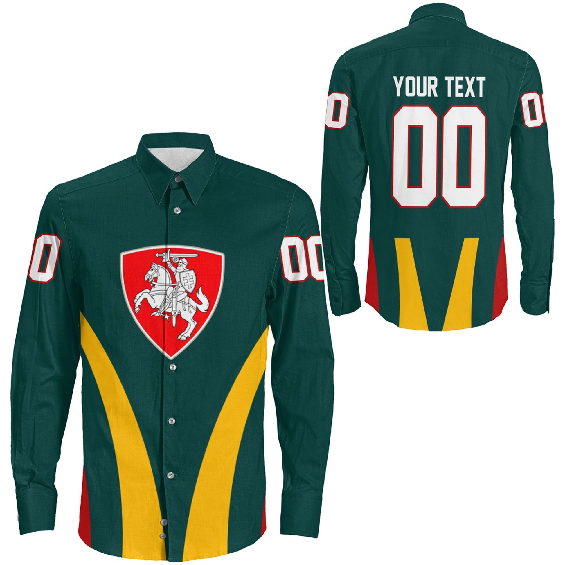 Clothing Custom Lithuania Team Hockey Jersey Style Long Sleeve Button Shirt