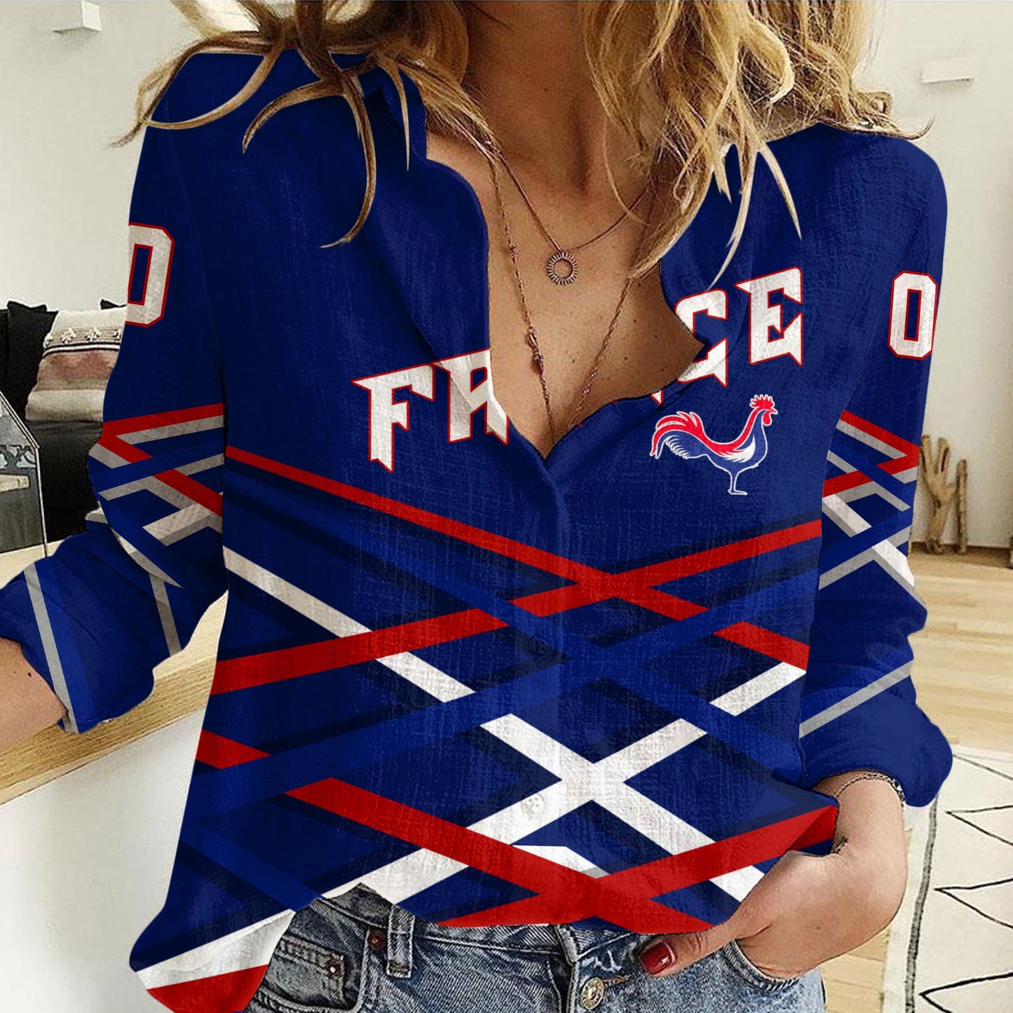 Clothing Custom France Hockey Jersey Style Blue Verison Women Casual Shirt