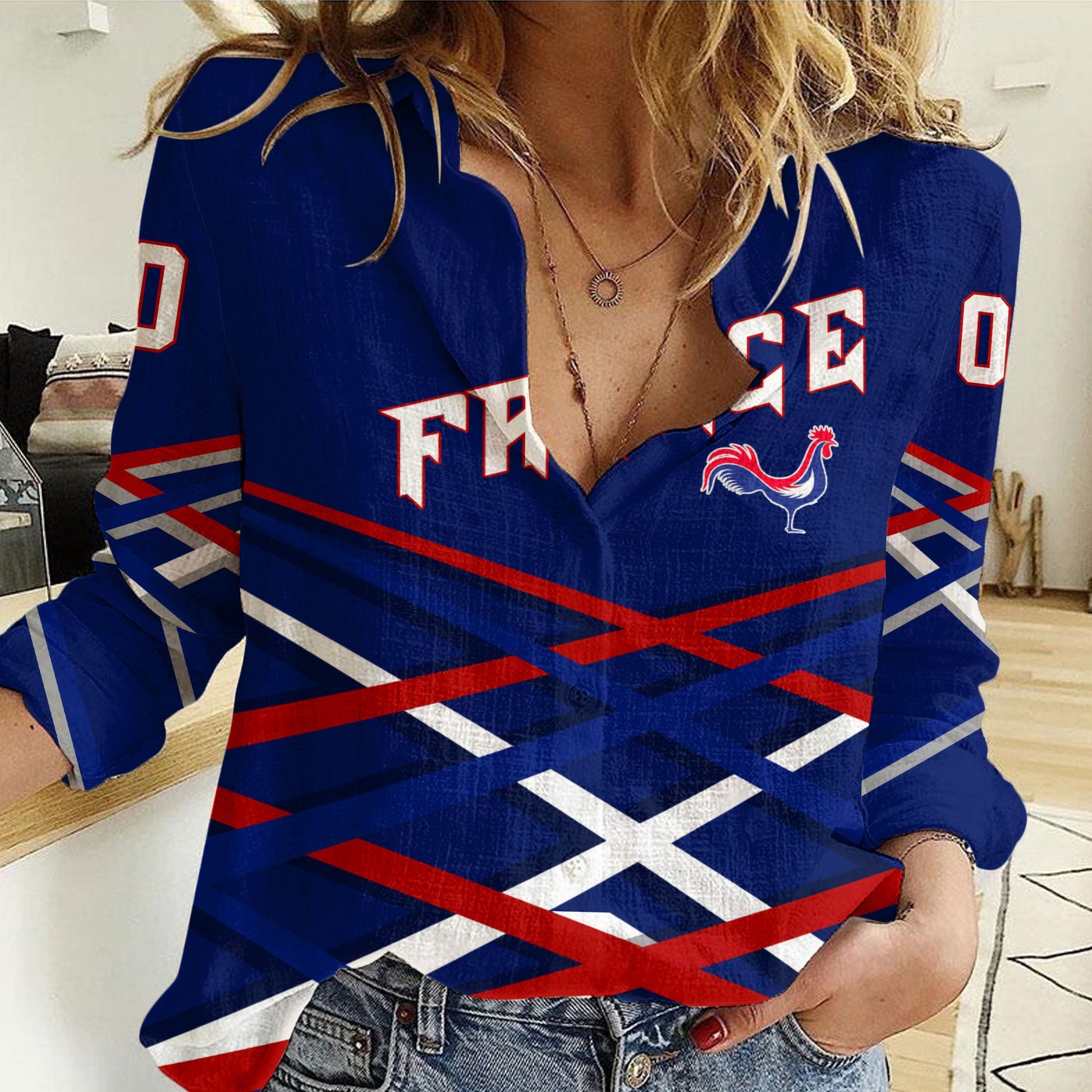 Clothing Custom France Hockey Jersey Style Blue Verison Women Casual Shirt