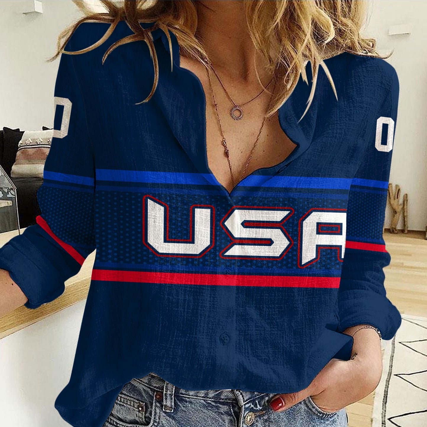 Clothing Custom USA Team Hockey Jersey Style Women Casual Shirt