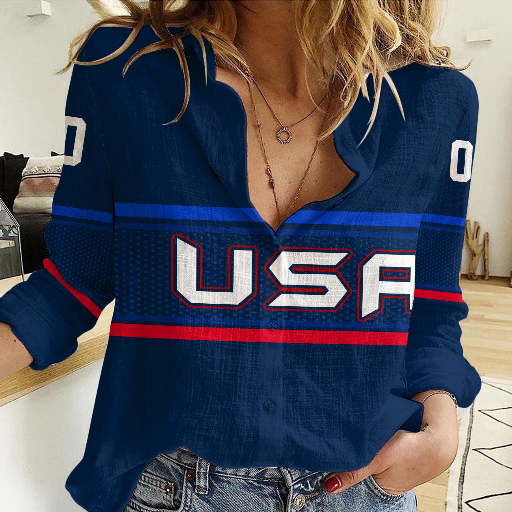 Clothing Custom USA Team Hockey Jersey Style Women Casual Shirt