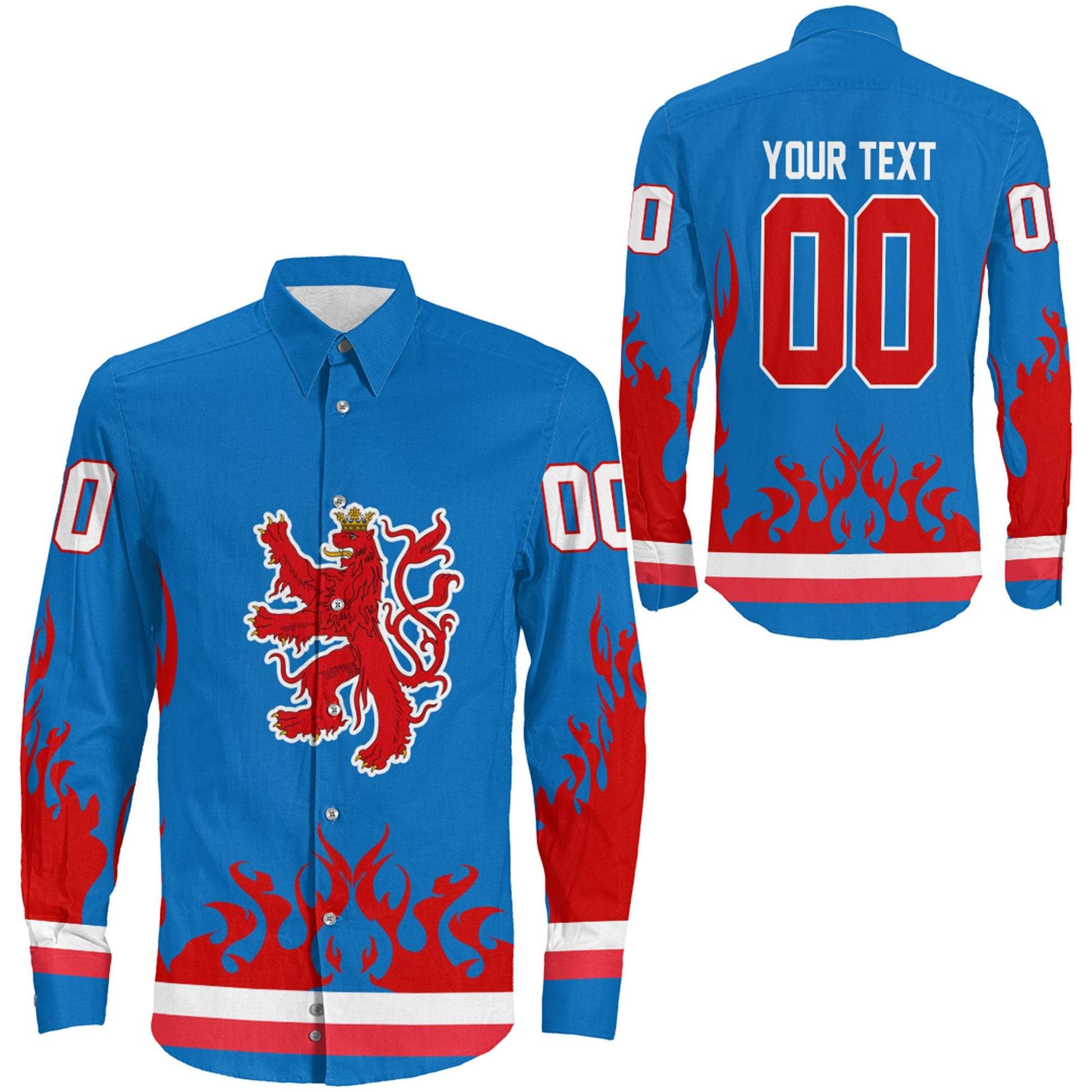 Clothing Custom Luxembourg Hockey Jersey Style Long Sleeve Button Shirt