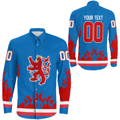 Clothing Custom Luxembourg Hockey Jersey Style Long Sleeve Button Shirt
