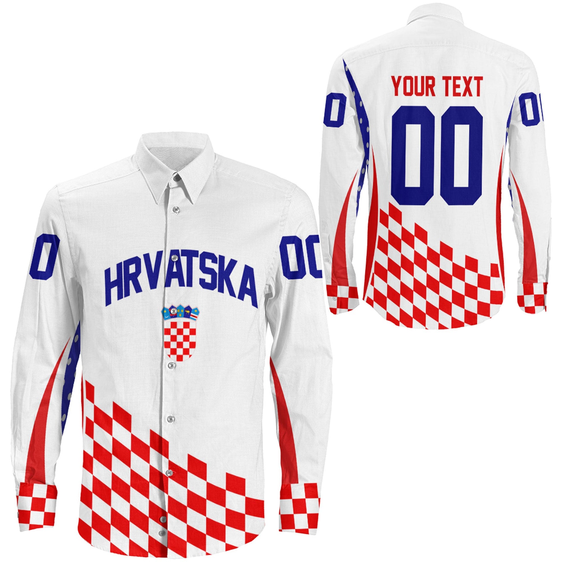 Clothing Custom Croatia Hockey Jersey Style White Version Long Sleeve Button Shirt