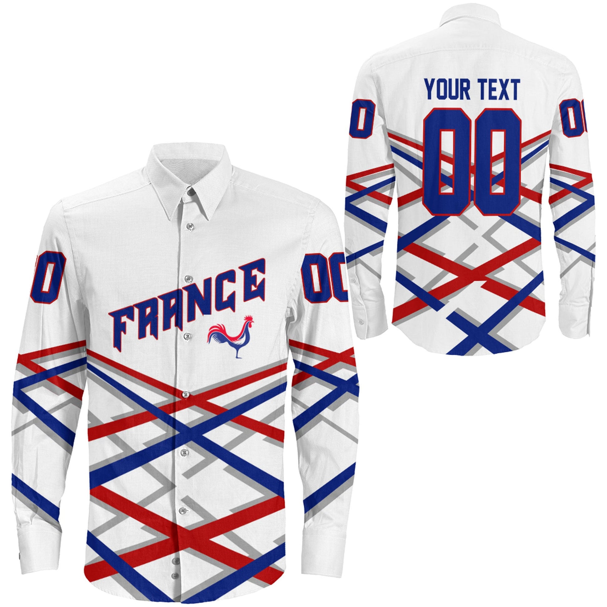 Clothing Custom France Hockey Jersey Style White Verison Long Sleeve Button Shirt