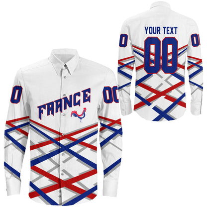 Clothing Custom France Hockey Jersey Style White Verison Long Sleeve Button Shirt