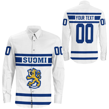 Clothing Custom Finland Vintage Hockey Jersey Style Long Sleeve Button Shirt