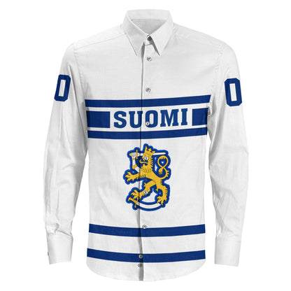 Clothing Custom Finland Vintage Hockey Jersey Style Long Sleeve Button Shirt