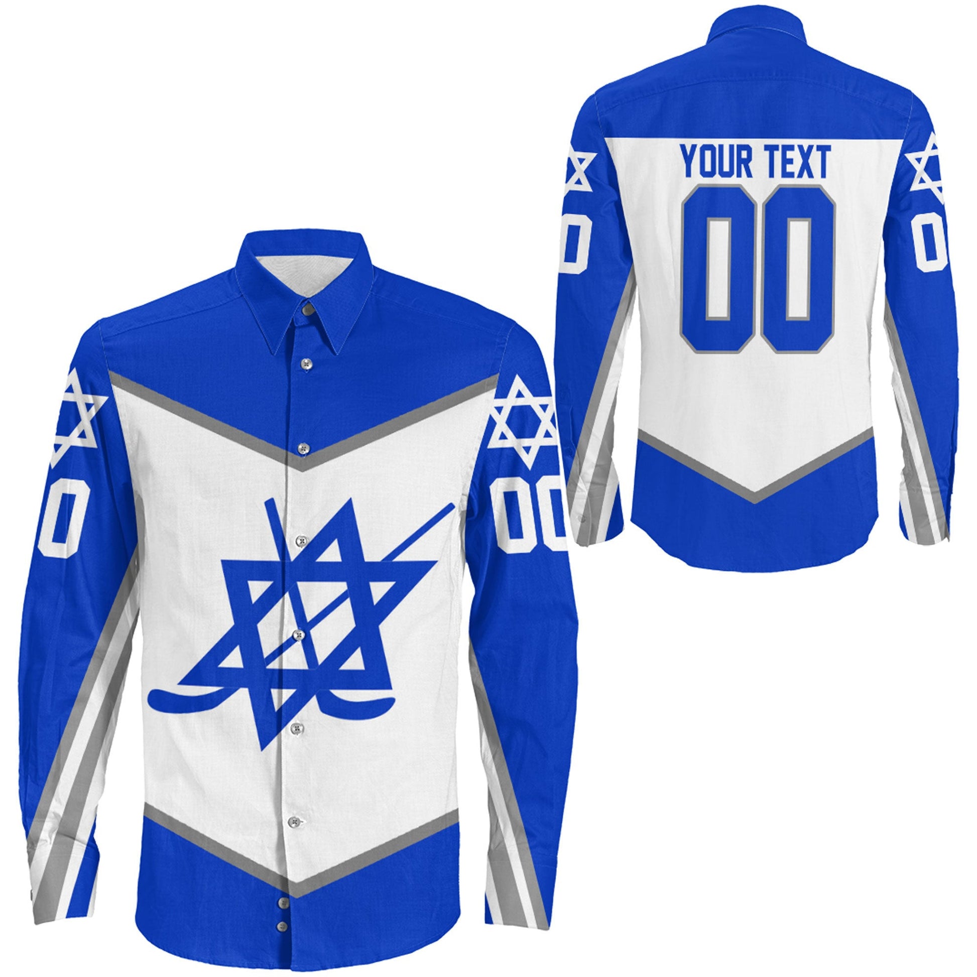 Clothing Custom Israel Teamhockey Jersey Style Long Sleeve Button Shirt