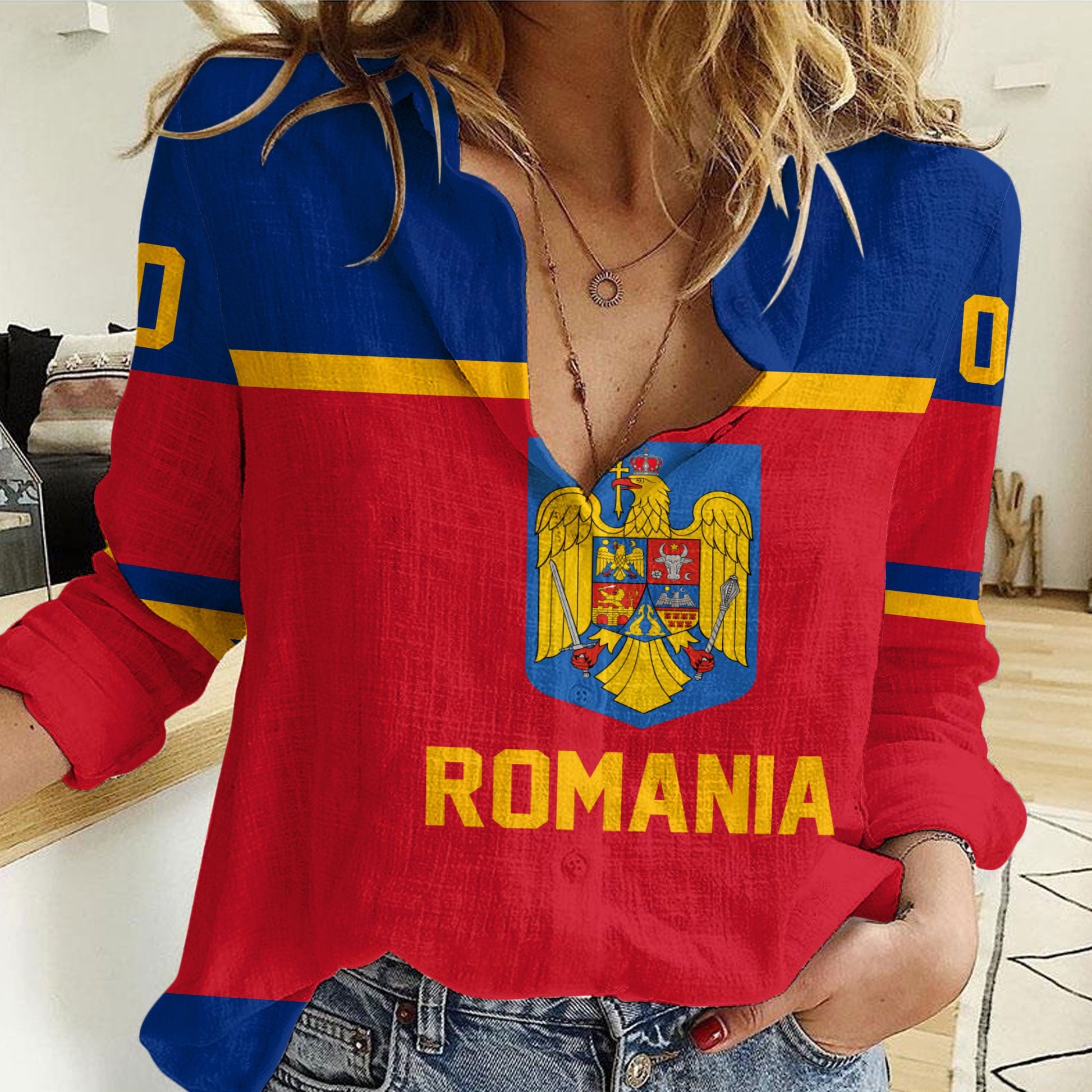 Clothing Custom Romania Classic Hockey Jersey Style Women Casual Shirt