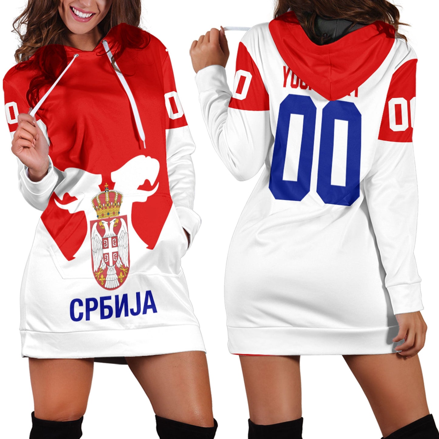Clothing Custom Serbia Classic Hockey Jersey Style Hoodie Dress