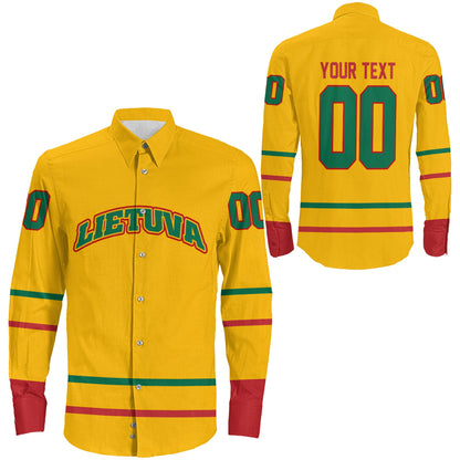 Clothing Custom Lithuania Hockey Jersey Style Long Sleeve Button Shirt