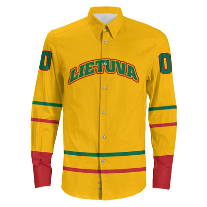Clothing Custom Lithuania Hockey Jersey Style Long Sleeve Button Shirt