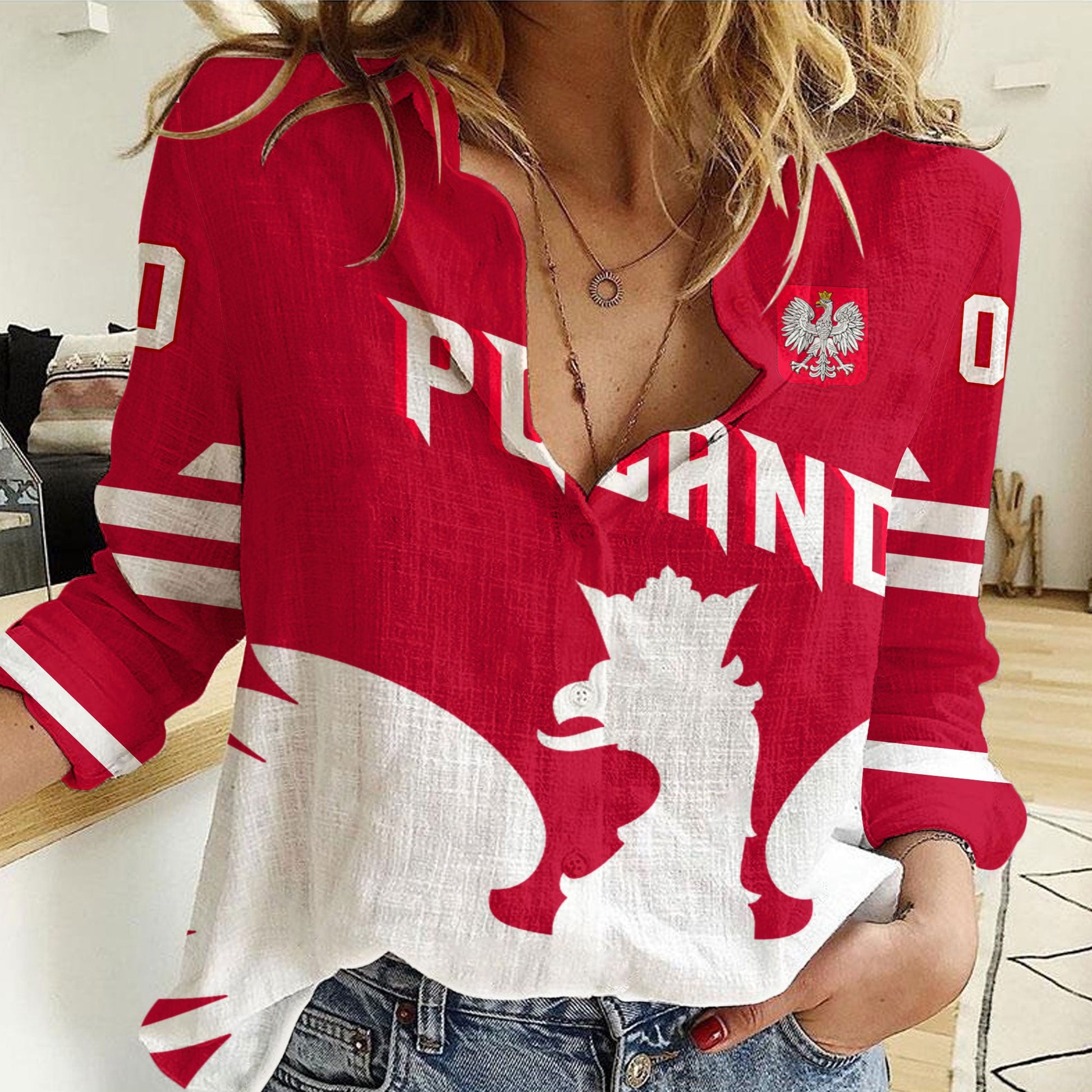Clothing Custom Poland Team Hockey Jersey Style Women Casual Shirt
