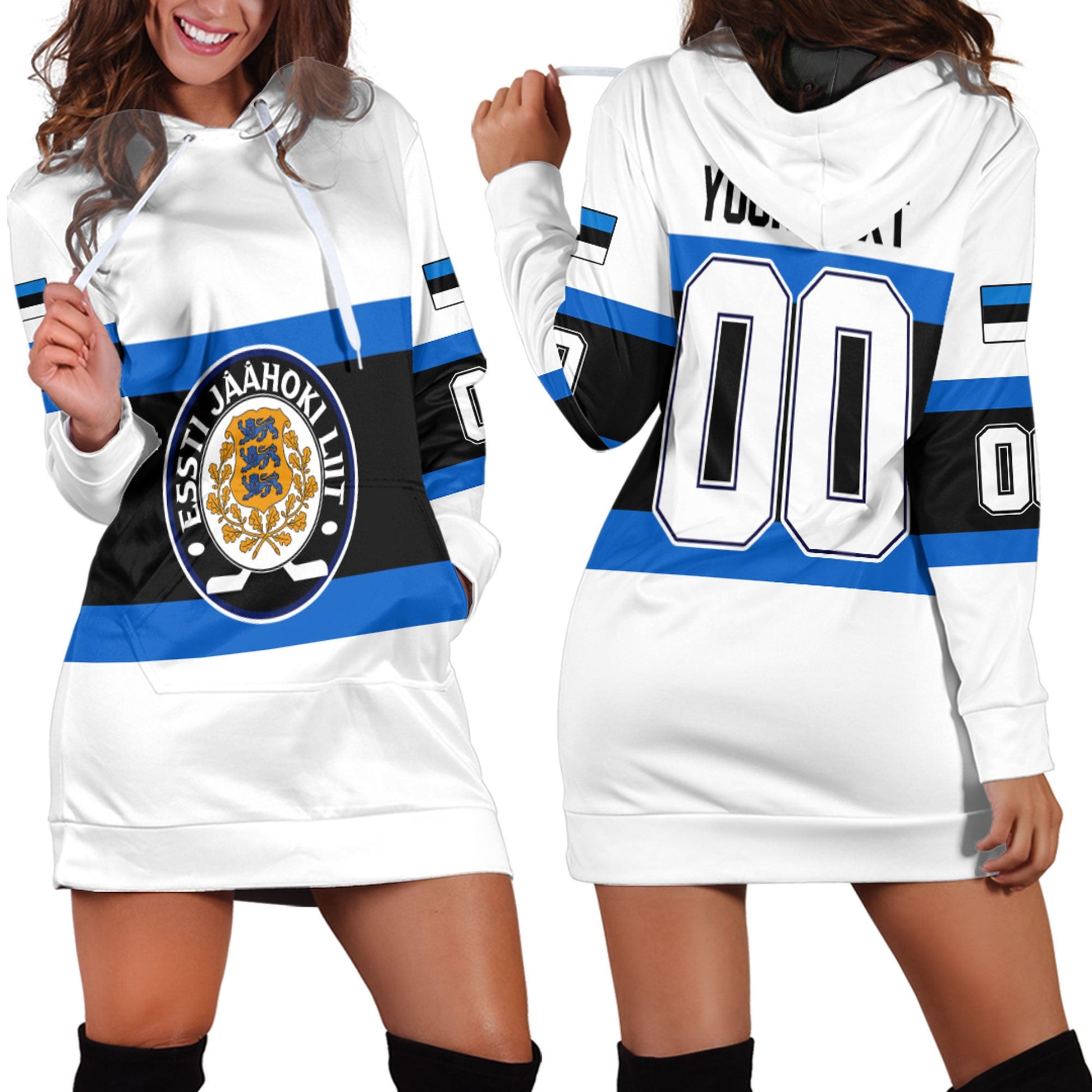 Clothing Custom Estonia Hockey Jersey Style Hoodie Dress