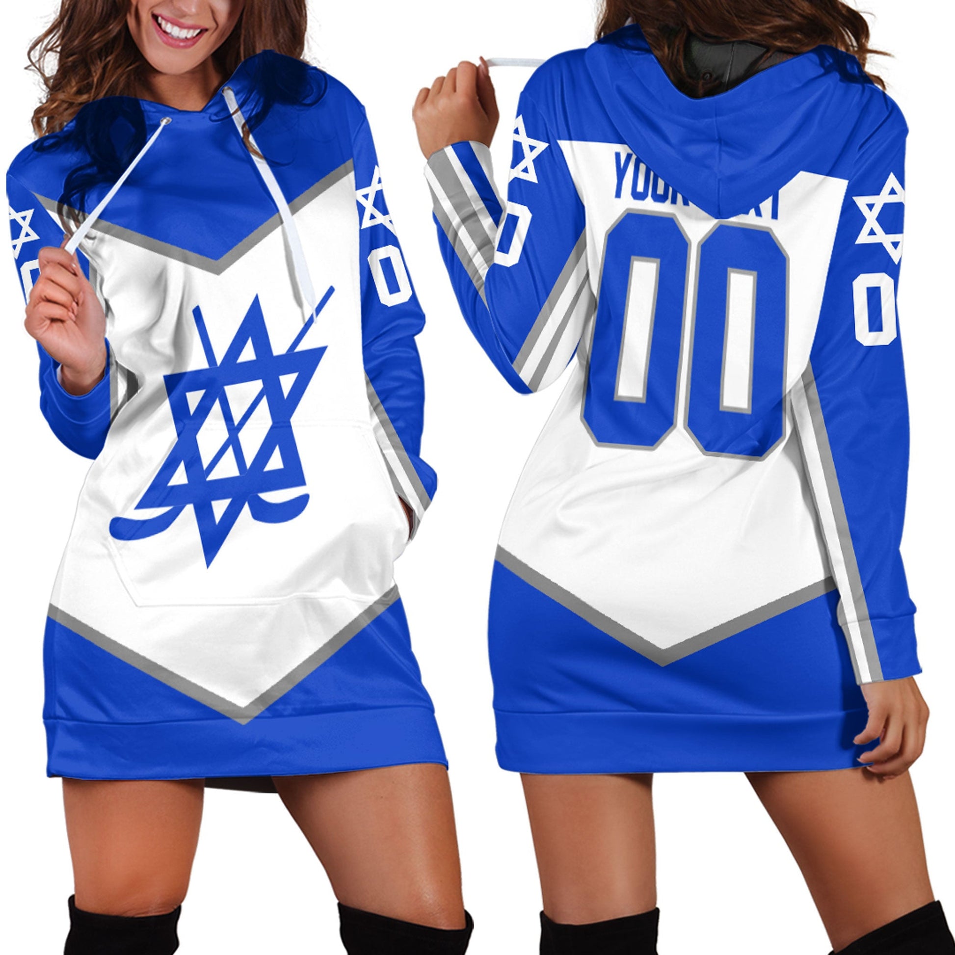 Clothing Custom Israel TeamHockey Jersey Style Hoodie Dress
