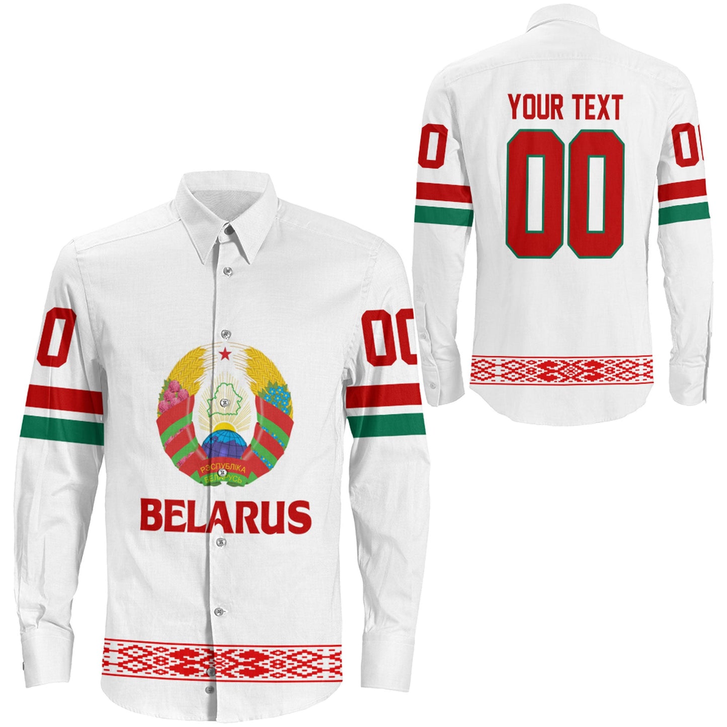 Clothing Custom Belarus Team Hockey Jersey Style Long Sleeve Button Shirt