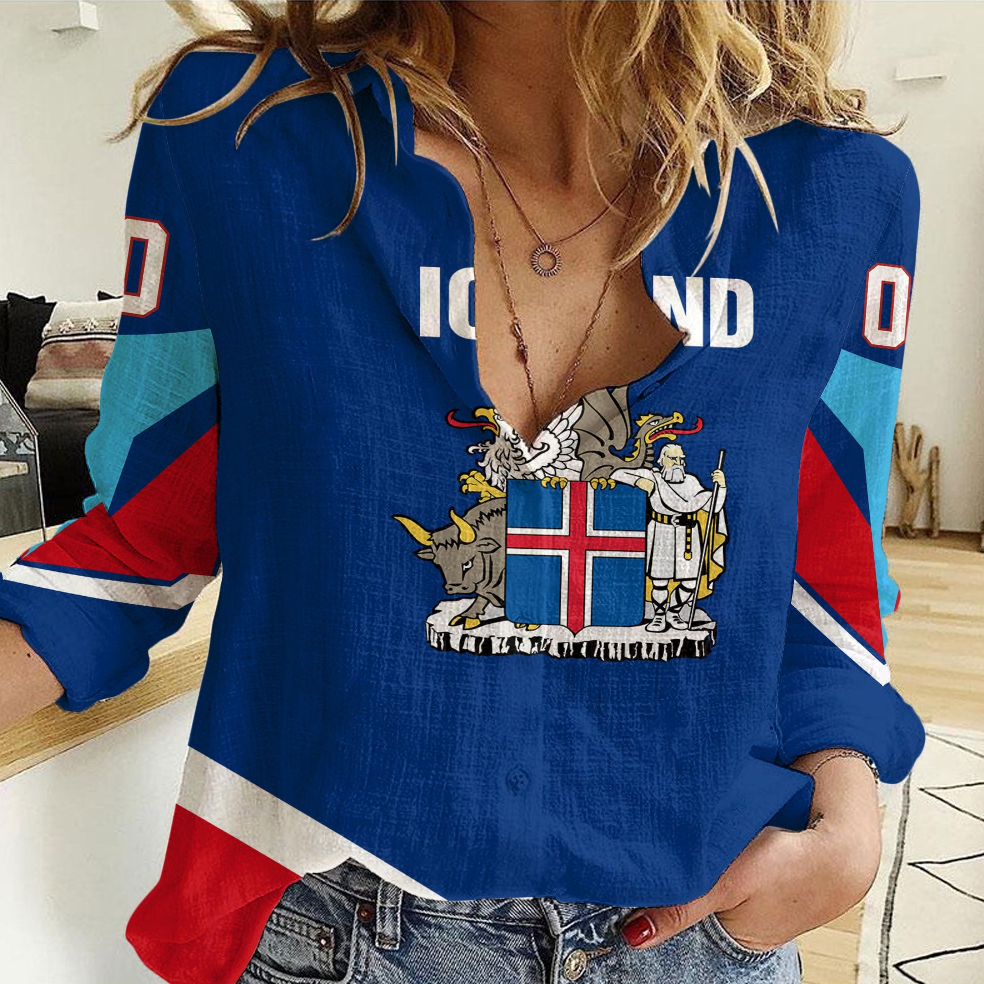 Clothing Custom Iceland Hockey Jersey Style Women Casual Shirt