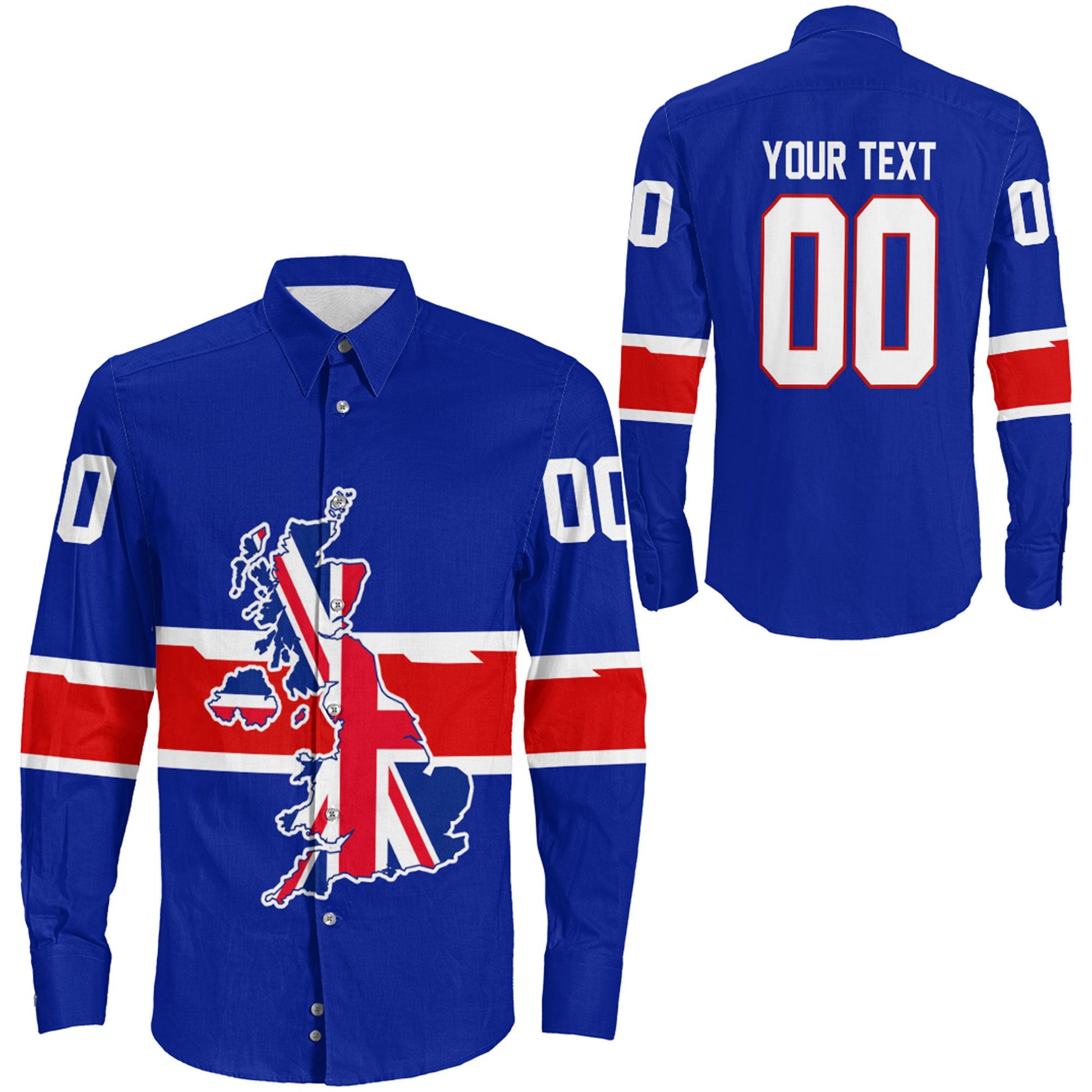 Clothing Custom Great Britain Team Hockey Jersey Style Long Sleeve Button Shirt