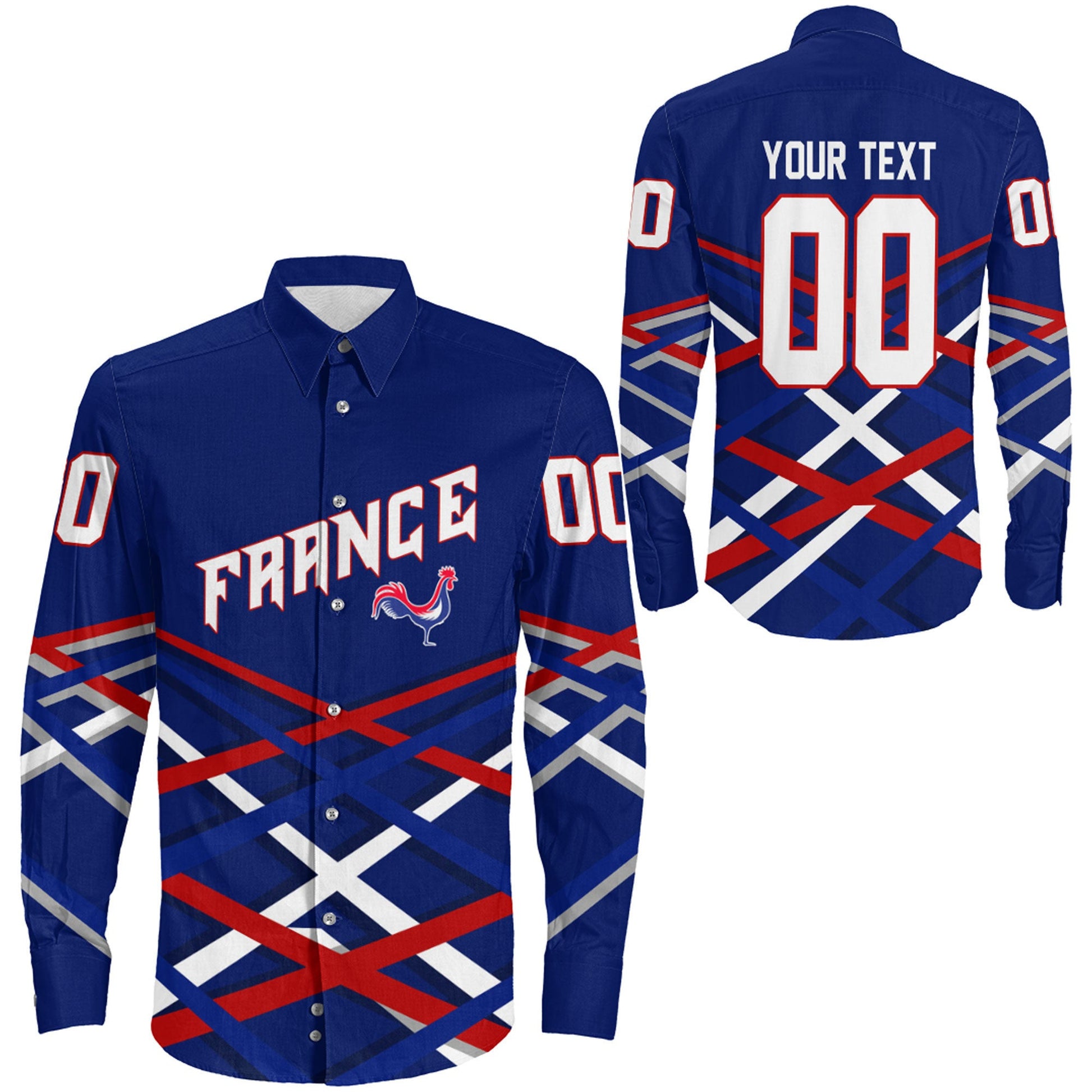 Clothing Custom France Hockey Jersey Style Blue Verison Long Sleeve Button Shirt
