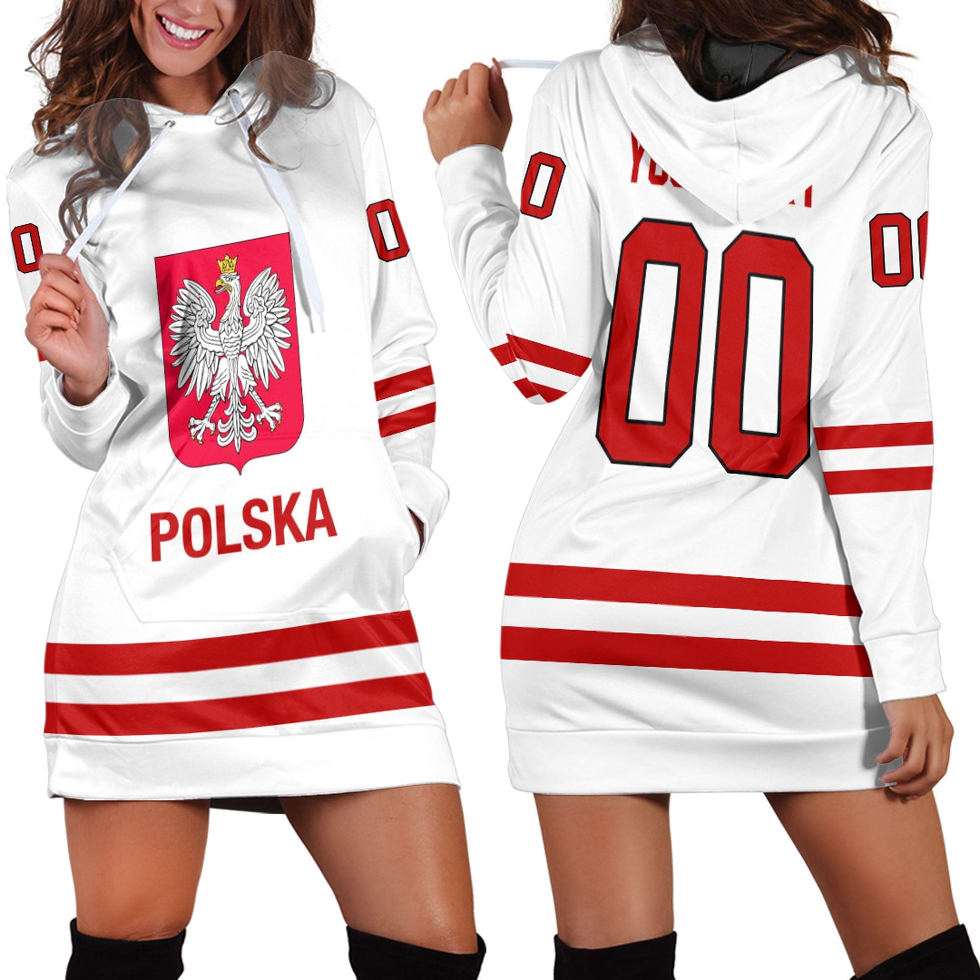 Clothing Custom Poland Classic Hockey Jersey Style Hoodie Dress