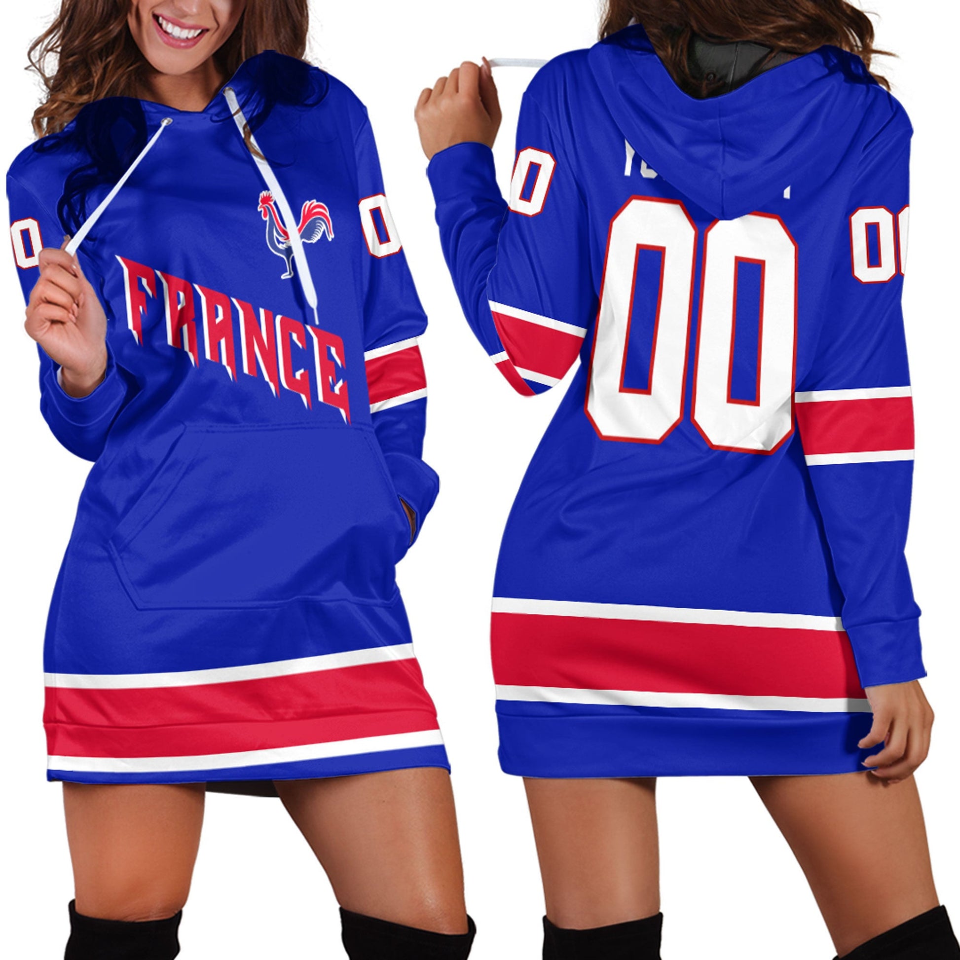 Clothing Custom France Classic Hockey Jersey Style Blue Verison Hoodie Dress