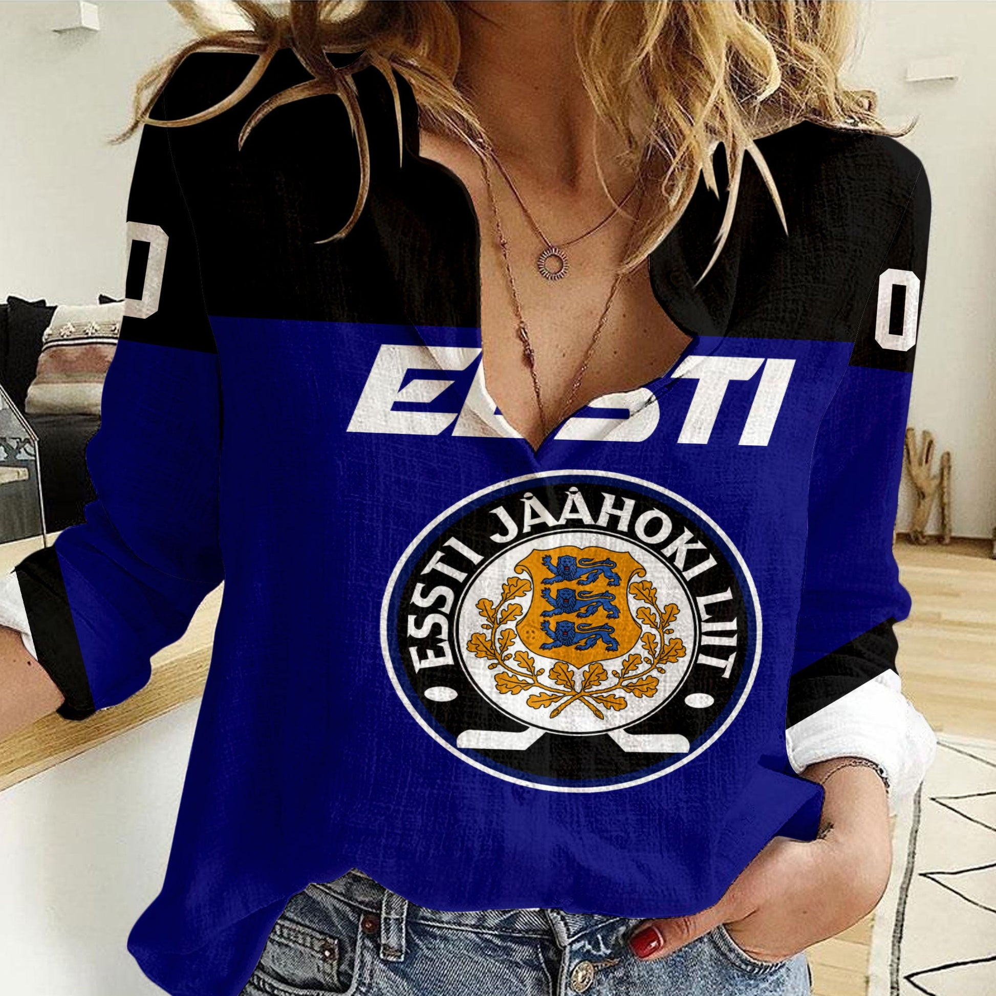 Clothing Custom Estonia Special Hockey Jersey Style Women Casual Shirt