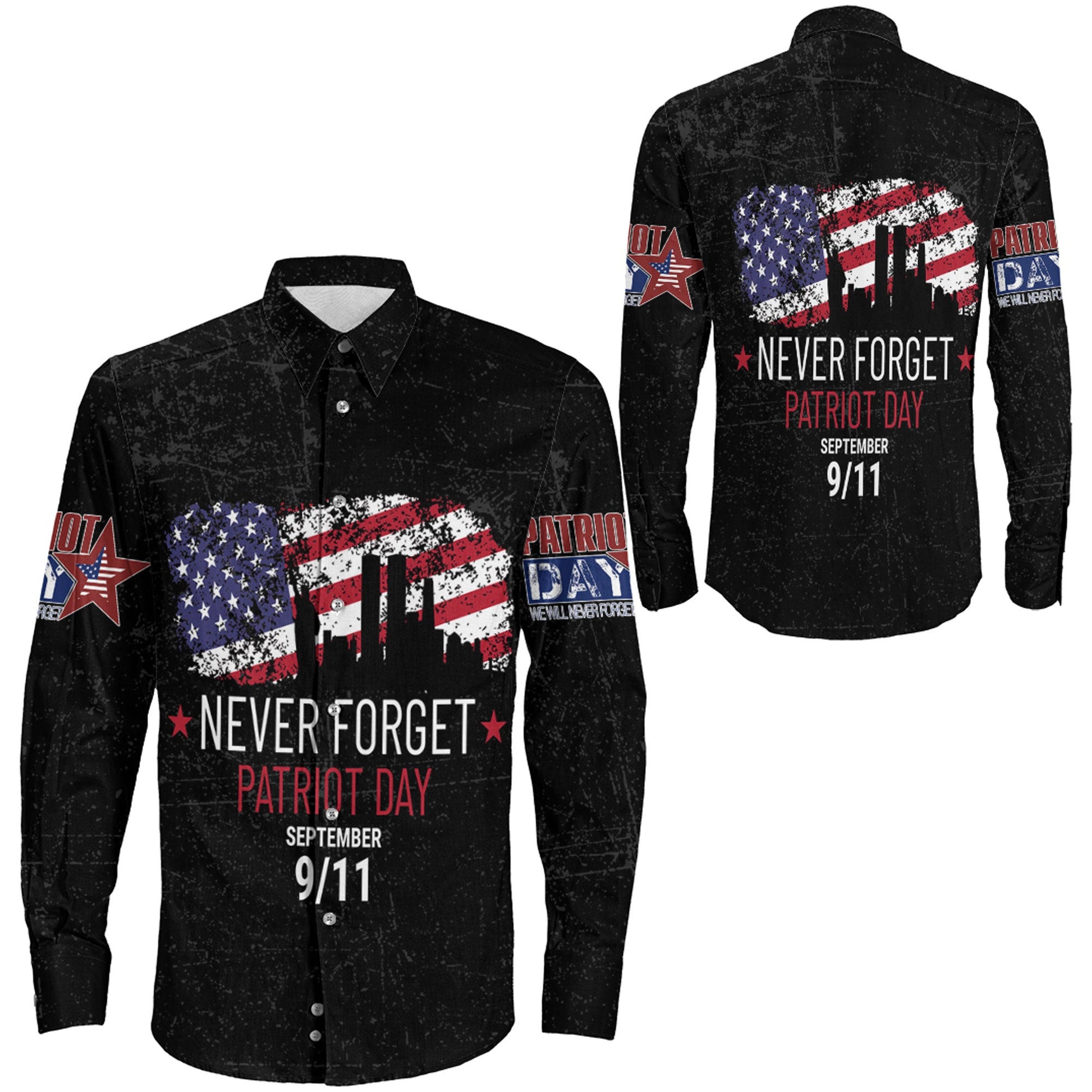 Patriot Day Never Forget September 911 Long Sleeve Button Shirt