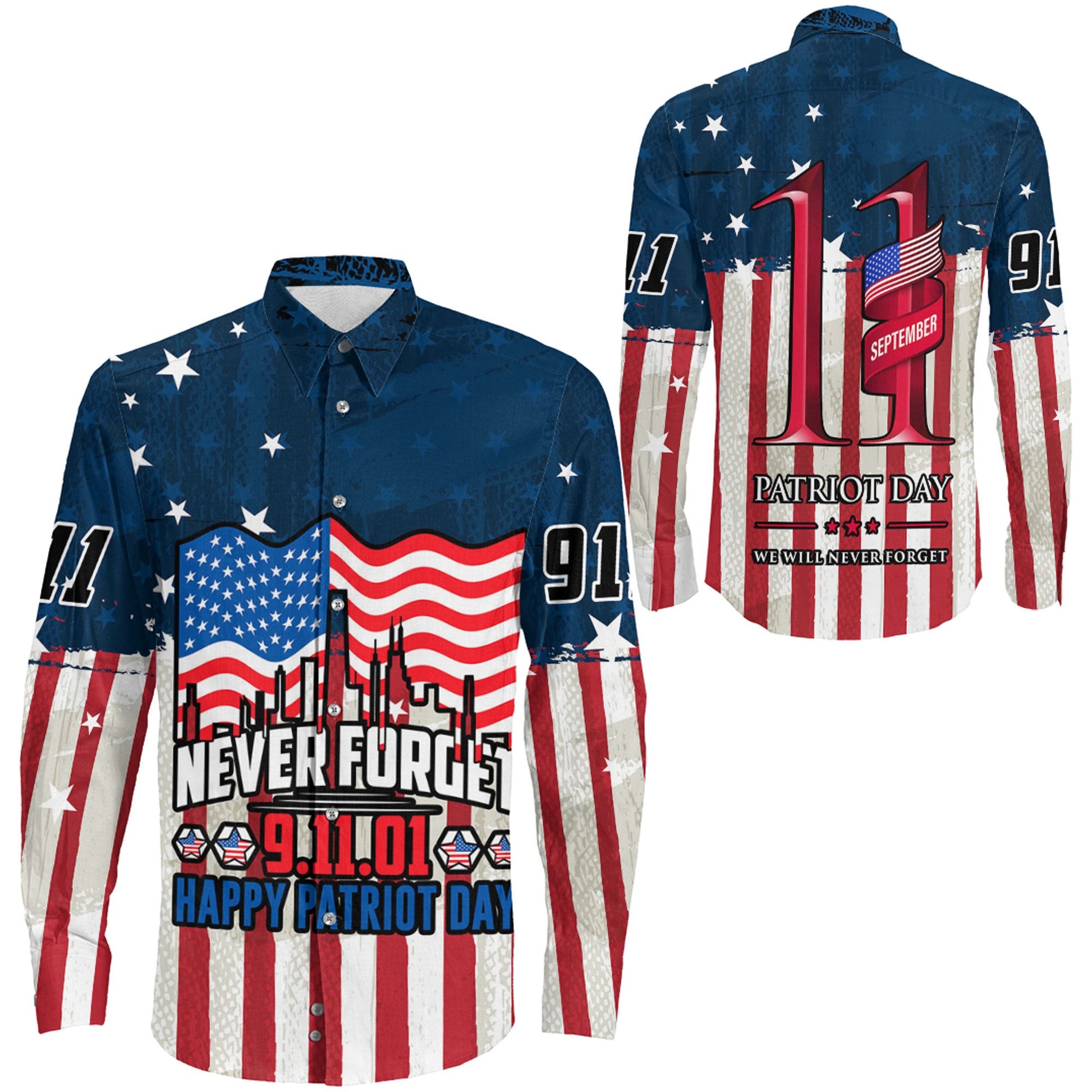 Patriot Day Never Forget 911 Long Sleeve Button Shirt