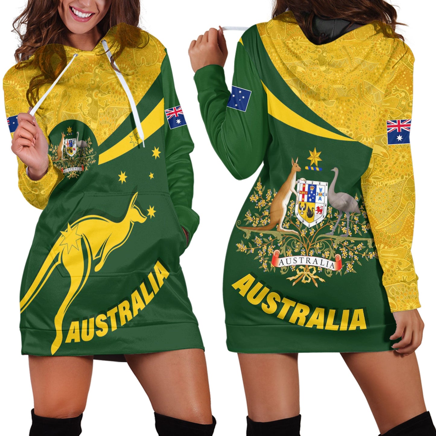 Clothing Australia Coat Of Arms Active Sport Pattern Gold Hoodie Dress