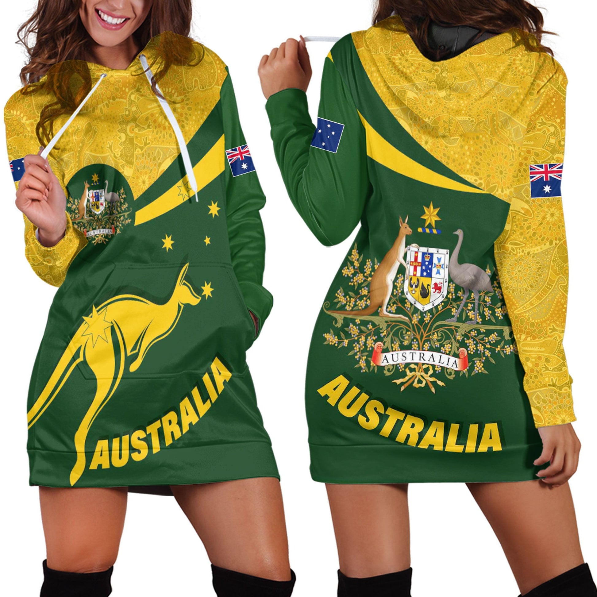 Clothing Australia Coat Of Arms Active Sport Pattern Gold Hoodie Dress