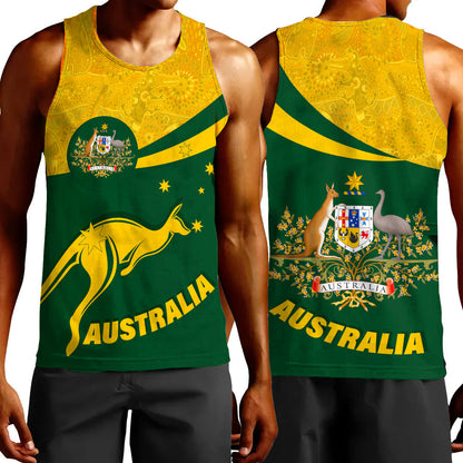 Clothing Australia Coat Of Arms Active Sport Pattern Gold Tank Top