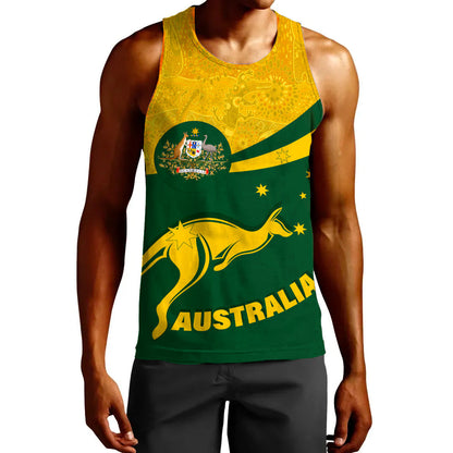 Clothing Australia Coat Of Arms Active Sport Pattern Gold Tank Top